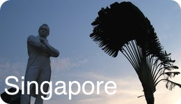 Singapore statue and palm at dusk in silhouette